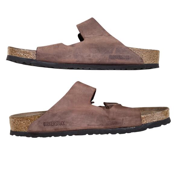 Birkenstock Men's Arizona Sandal EU 46 US 13 Brown Leather Slide Double Strap - Picture 5 of 13
